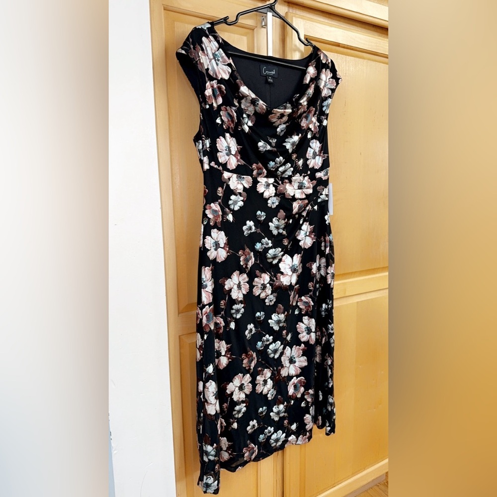 Connected Apparel Women’s Black Floral Print Cowl Neck Short Dress Size 12 NEW - Picture 6 of 11